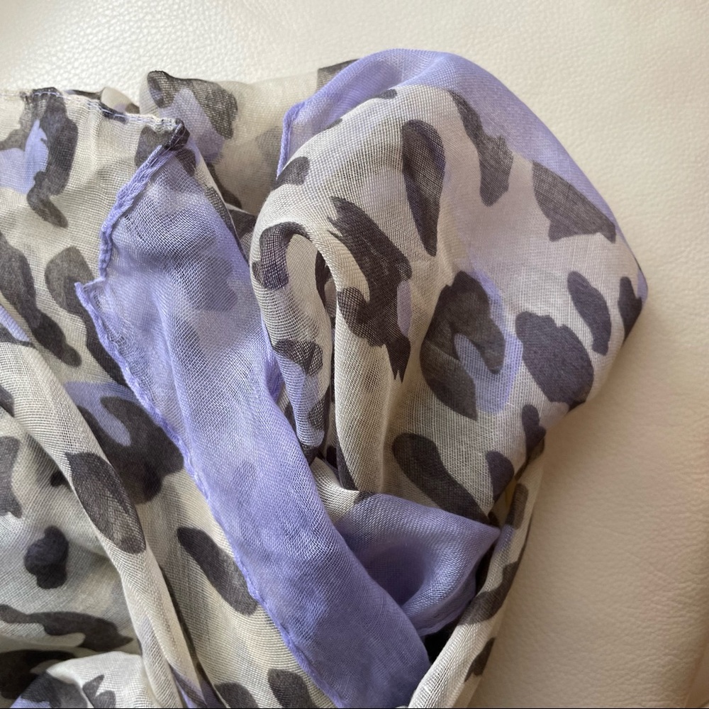 Purple and Leopard Print Scarf; Sheer Scarf